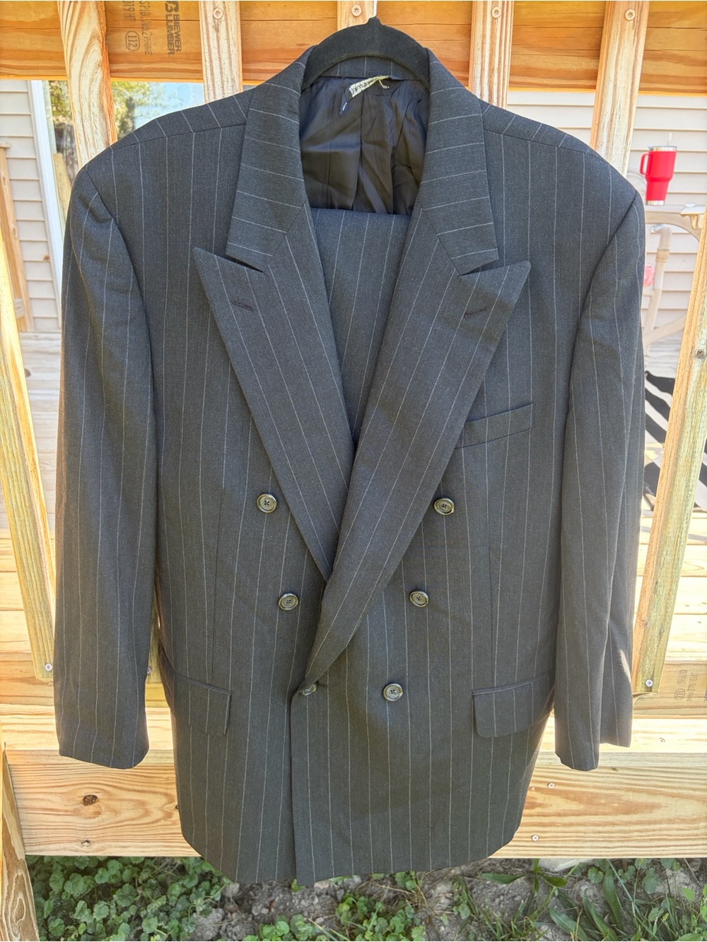 Burberry’s Men's Double-Breasted Pinstripe Blazer - Charcoal Gray